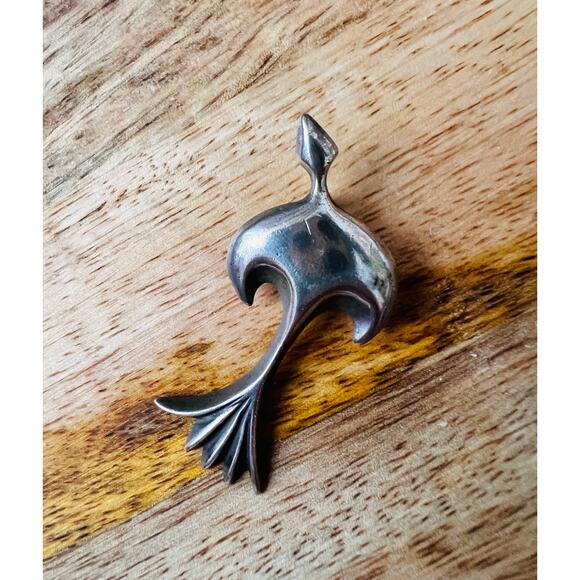 Vintage Modernist Sterling Silver Bird Pendant 6g Signed 1.6” Mid Century - Picture 1 of 9